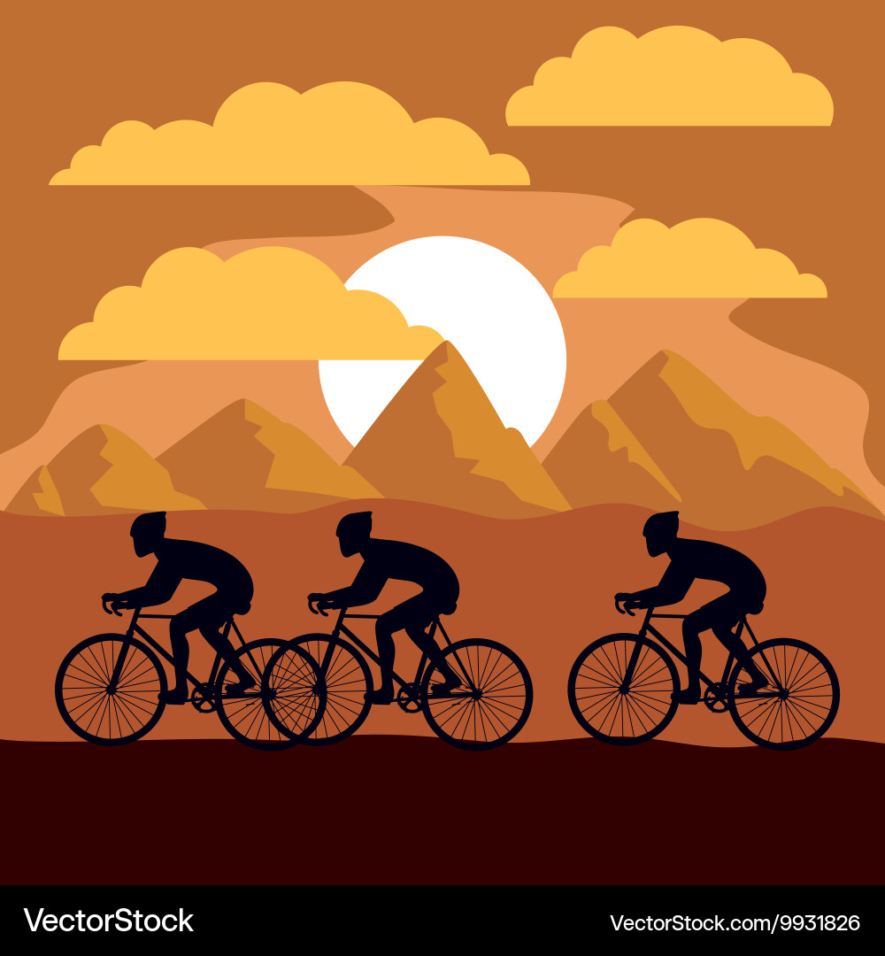 Cycling race with beautiful landscape background Vector Image