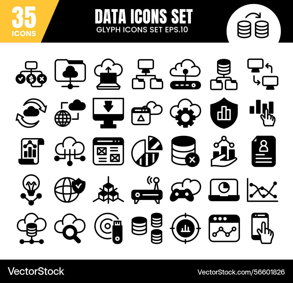 Database glyph icons setdata analysis statistics vector image