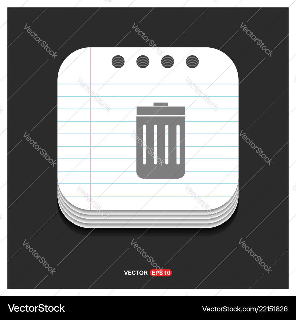 Delete icon gray on notepad style template Delete icon gray on notepad style template vector image