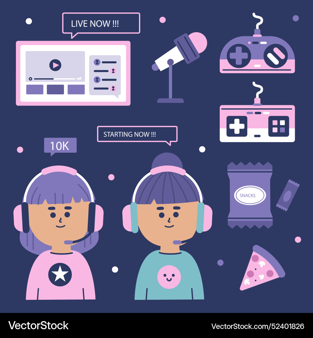 Flat game streamer elements collection Vector Image