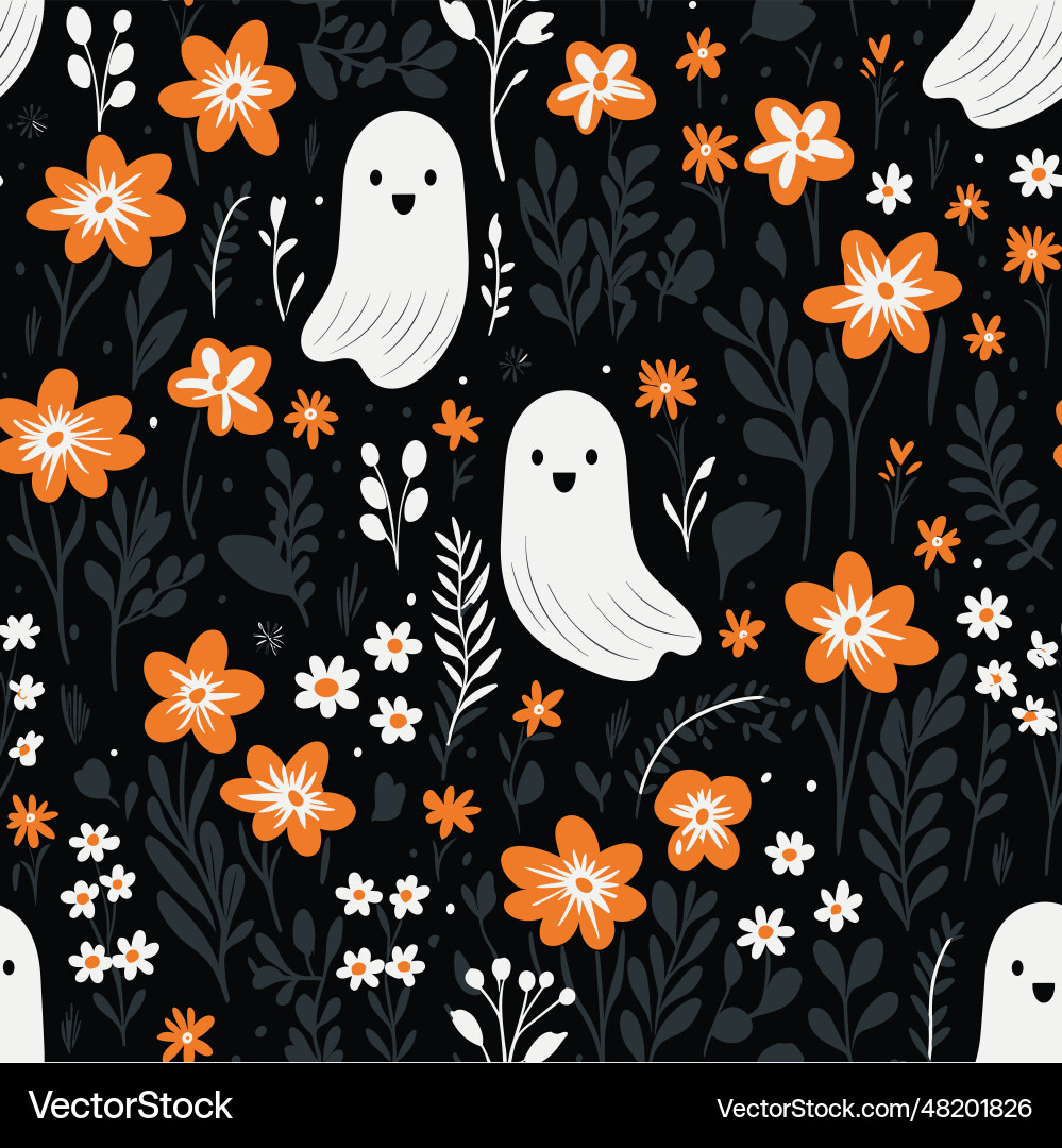 Ghostly pattern black background with ghosts Ghostly pattern black background with ghosts vector image