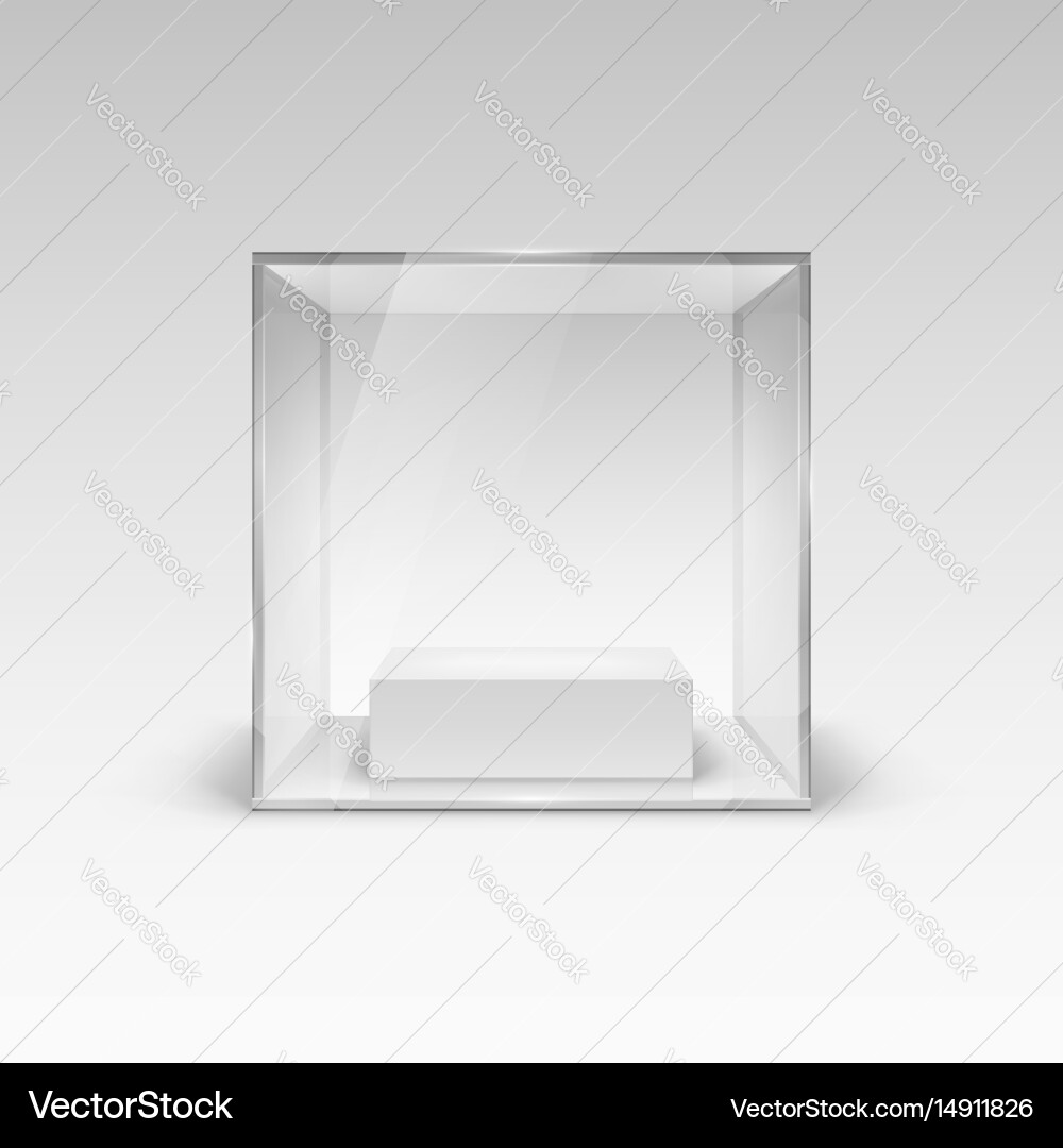 Glass showcase in cube form for presentation vector image