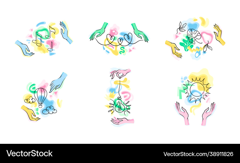 Hands with colorful shapes and contour objects Hands with colorful shapes and contour objects vector image