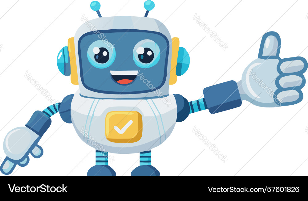 Helpful robot giving a thumbs-up with checkmark vector image