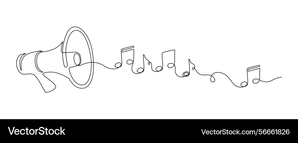 Loudspeaker with music note in one continuous line Loudspeaker with music note in one continuous line vector image