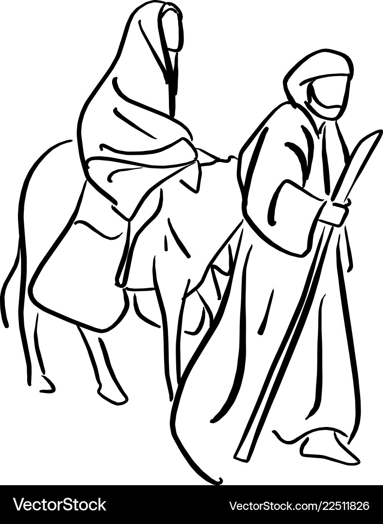 Mary and joseph in the dessert with a donkey