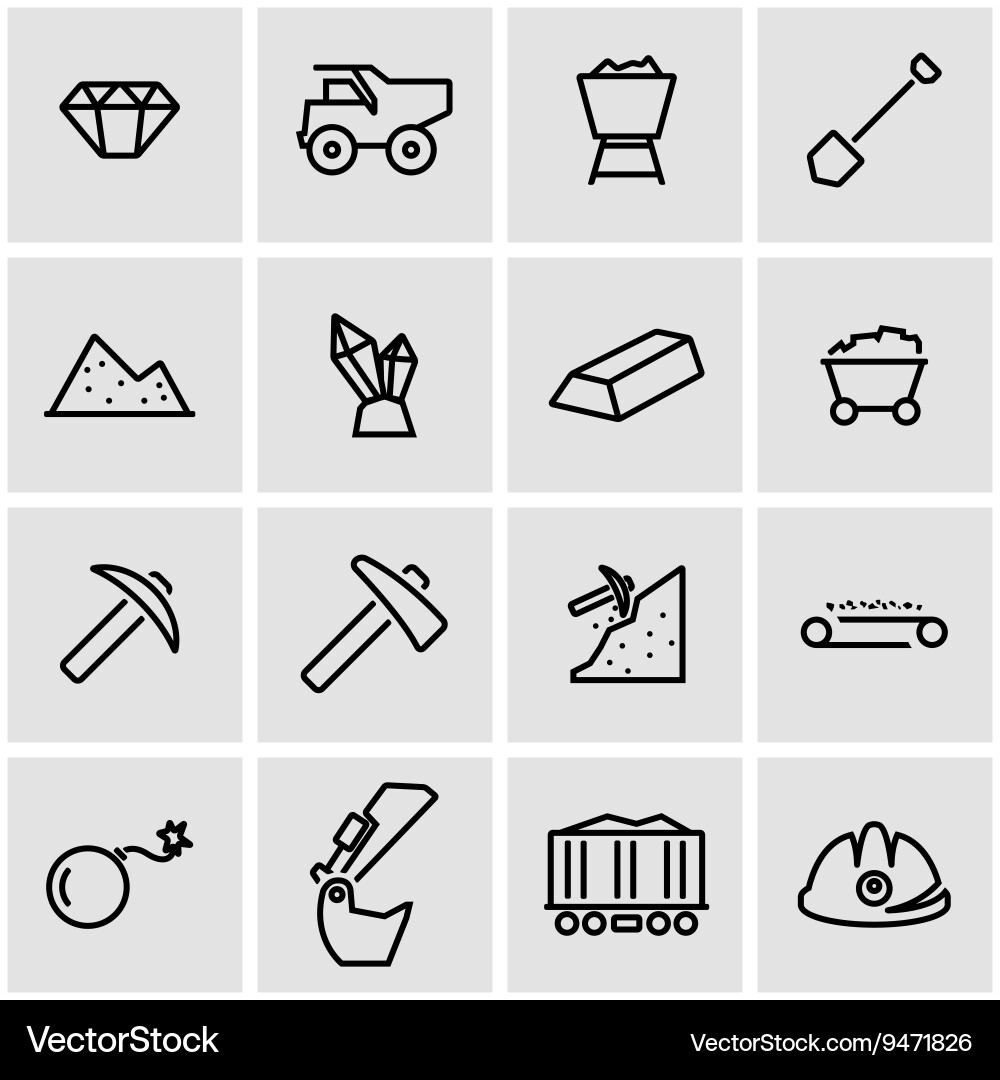 Mining Icon Set - Line Style Vector Image