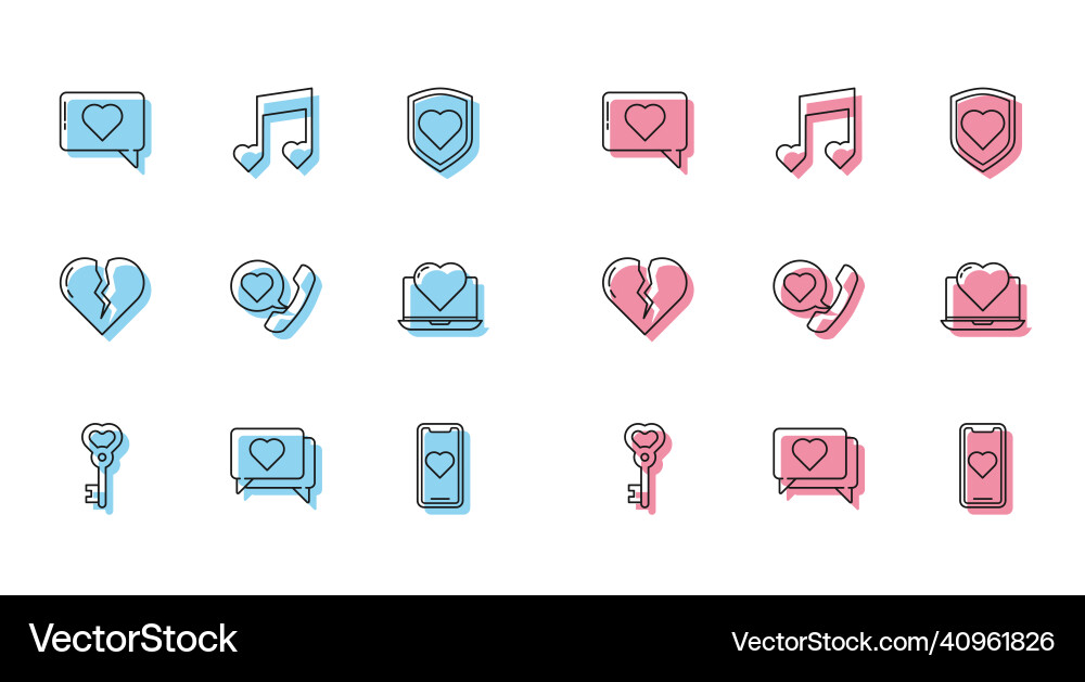 Set line key in heart shape like and mobile Vector Image
