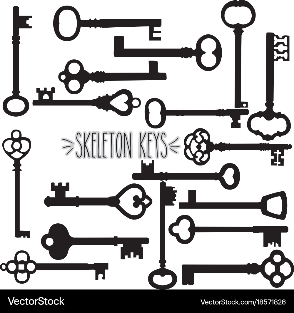 Skeleton Key Silhouette Set Royalty Free Vector Image
