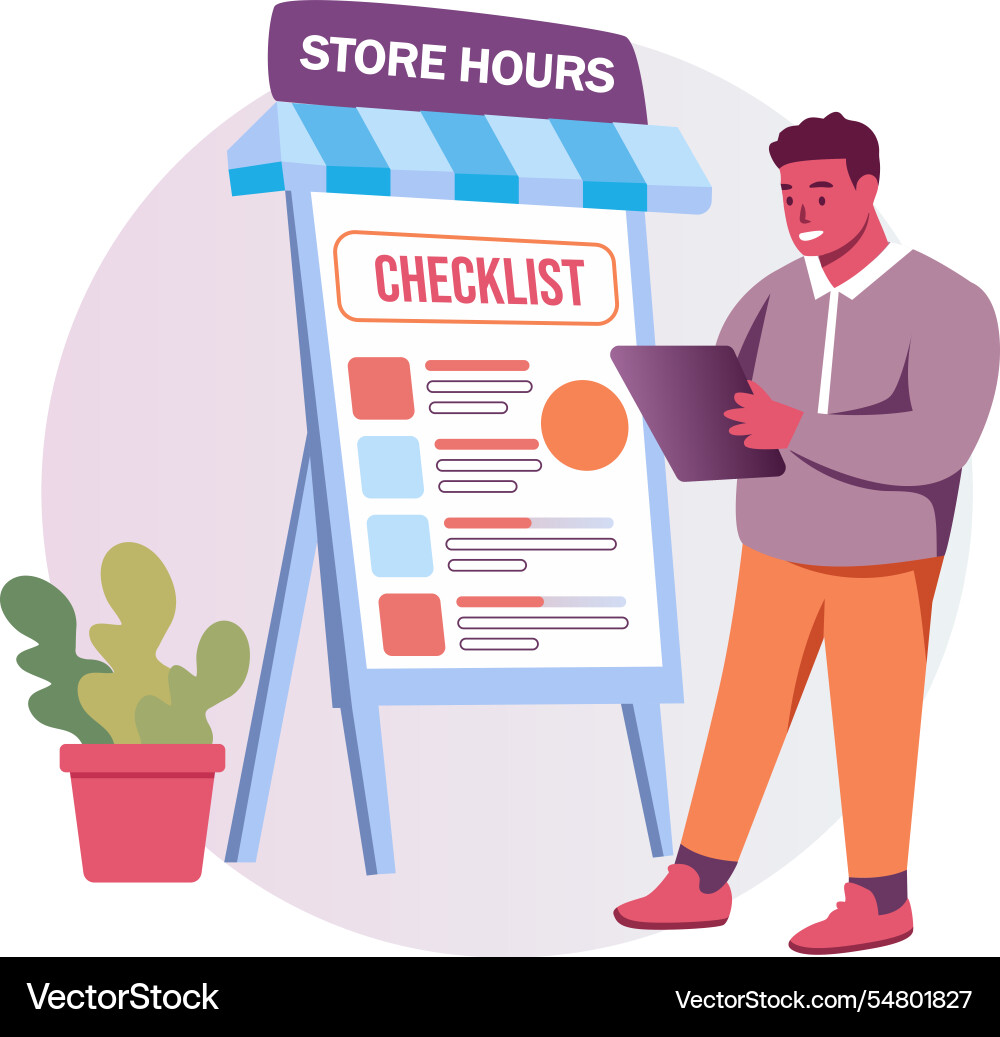 A flat of character checking store vector image