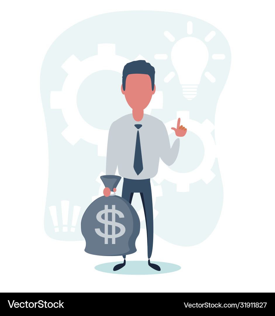 Business man character hold bags full money Business man character hold bags full money vector image