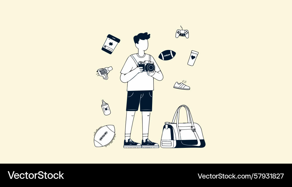 Cartoon photographer with floating objects Vector Image