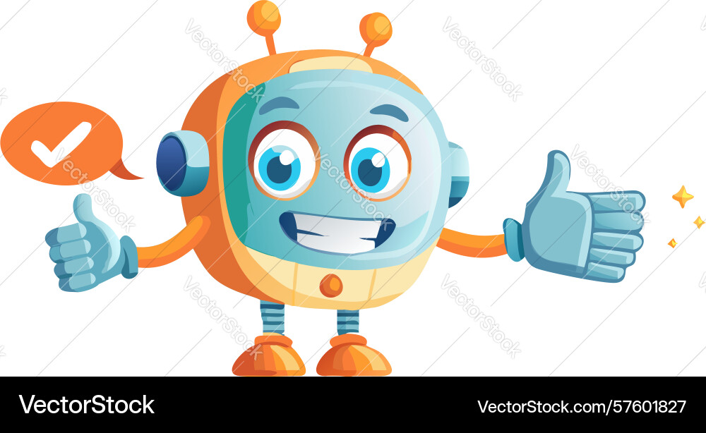 Cheerful robot with a checkmark symbolizing vector image