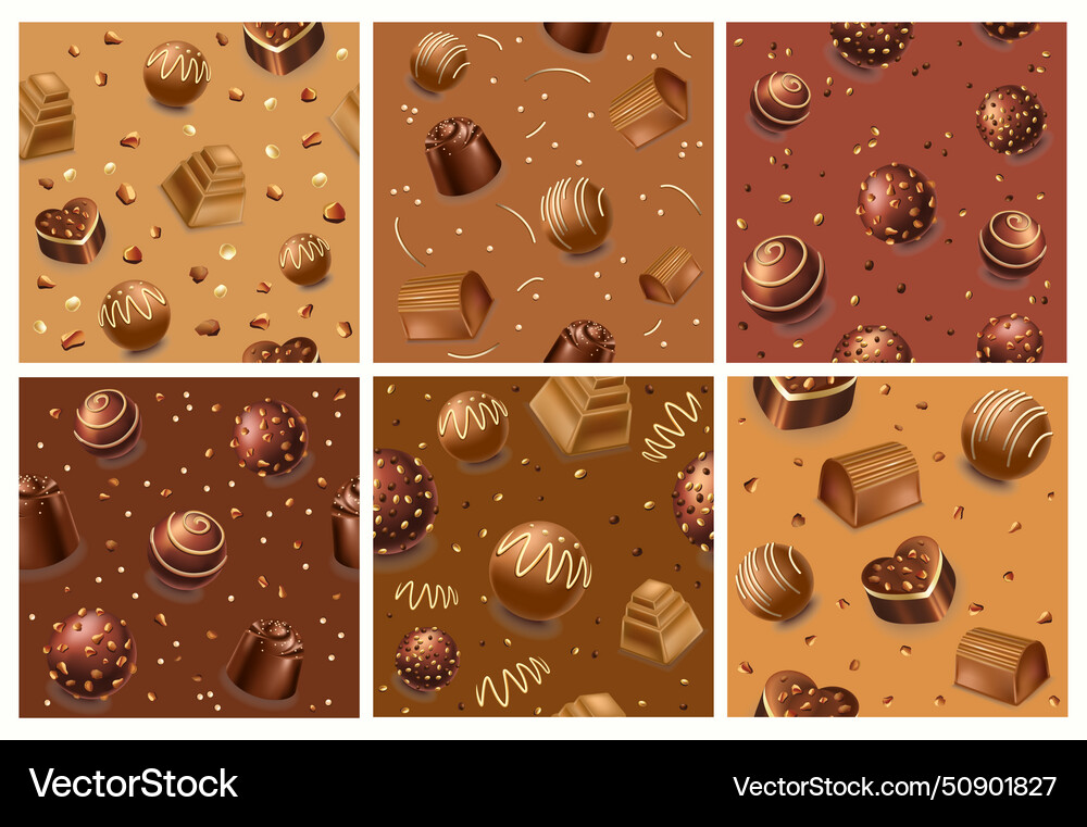 Chocolate sweets at background pattern design set vector image