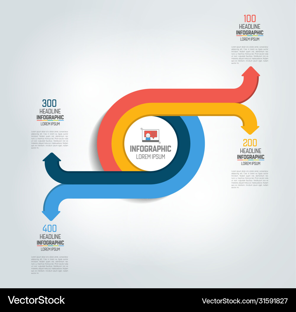Circle round divided in 4 arrows template scheme Circle round divided in 4 arrows template scheme vector image
