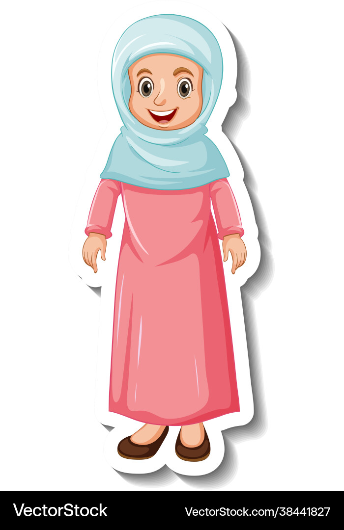 Ein Aufkleber Vorlage mit muslim Frau Cartoon Ein Aufkleber Vorlage mit muslim Frau Cartoon vektorbild
