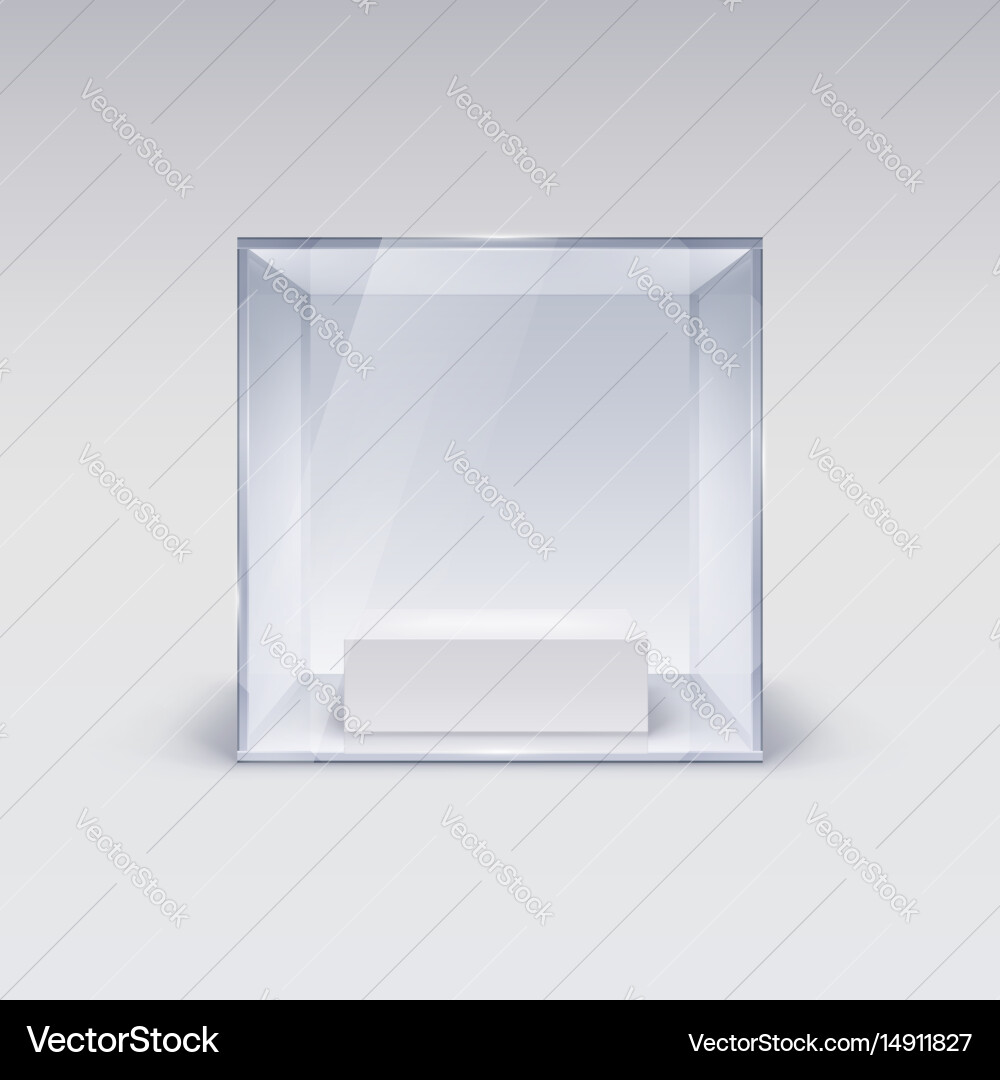 Glass showcase in cube form for presentation vector image