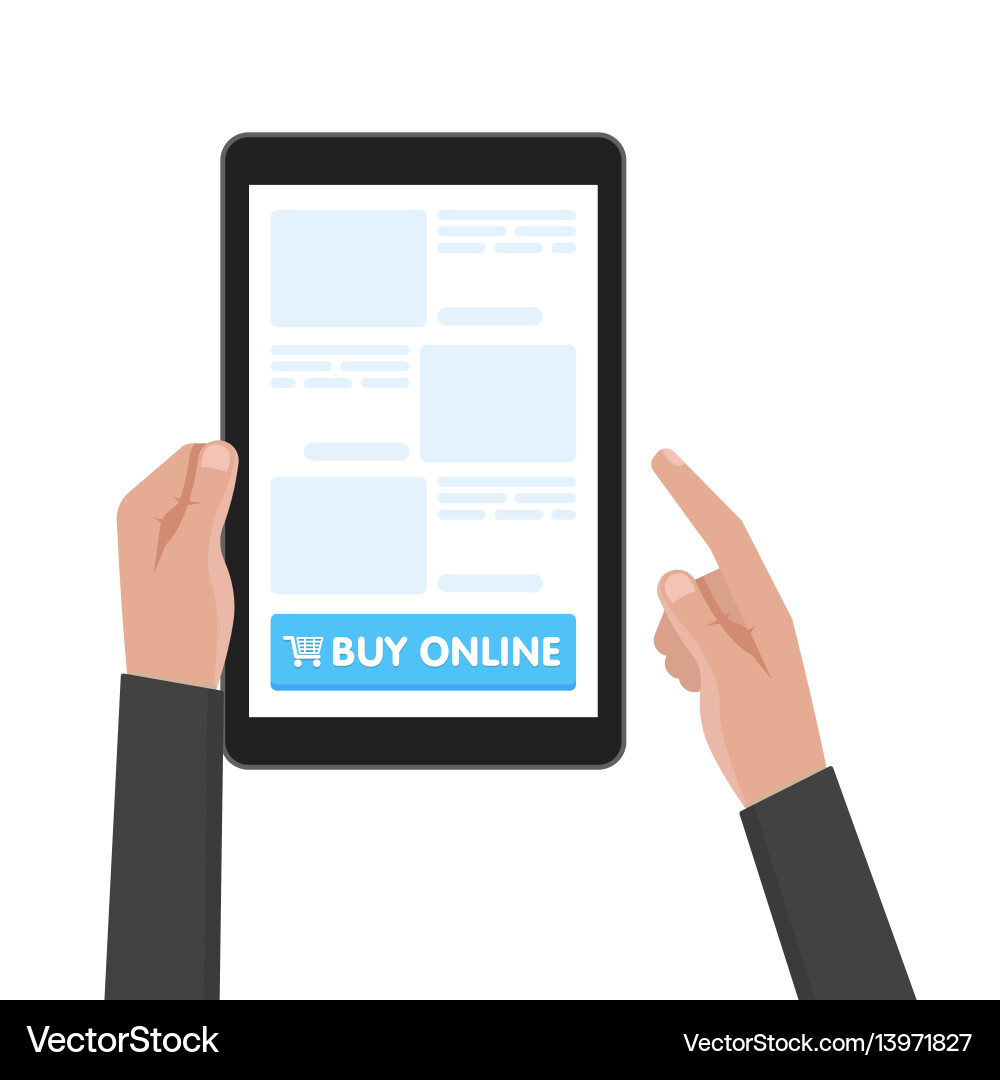 Man hand hold tablet computer with website Man hand hold tablet computer with website vector image