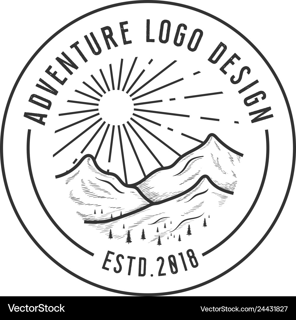 Mountain adventure logo line art style summer Mountain adventure logo line art style summer vector image