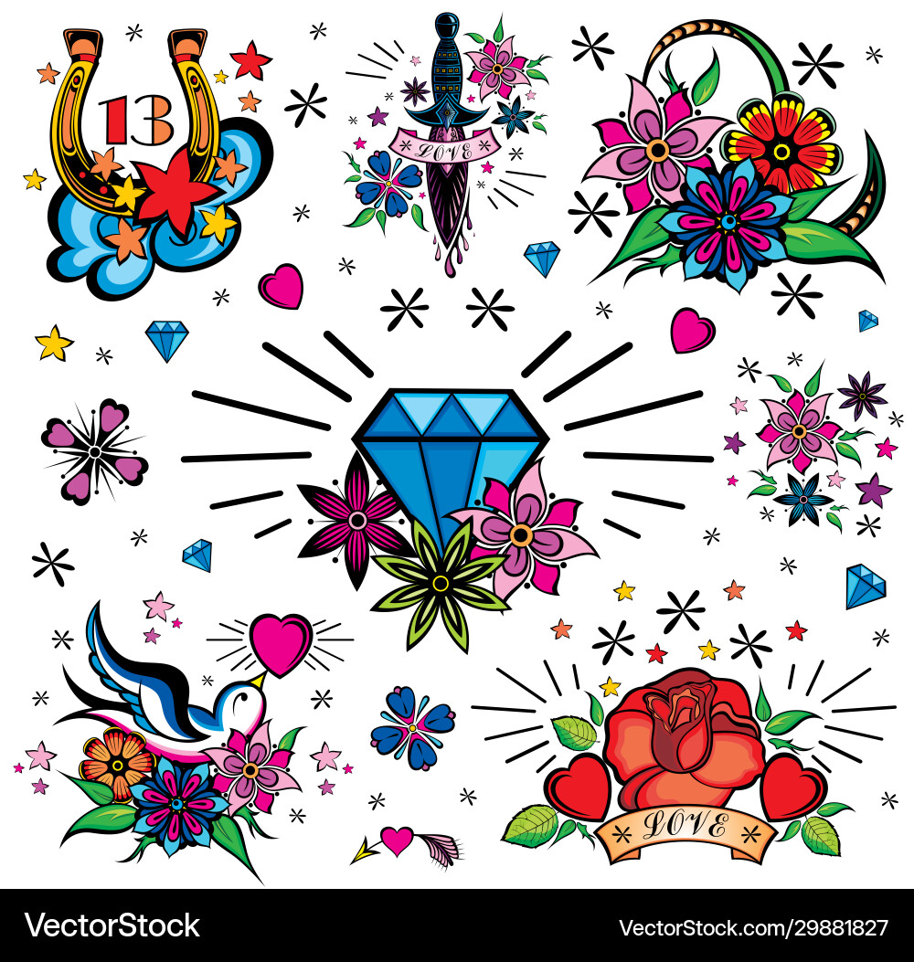 Old tattooing school emblems Vector Image