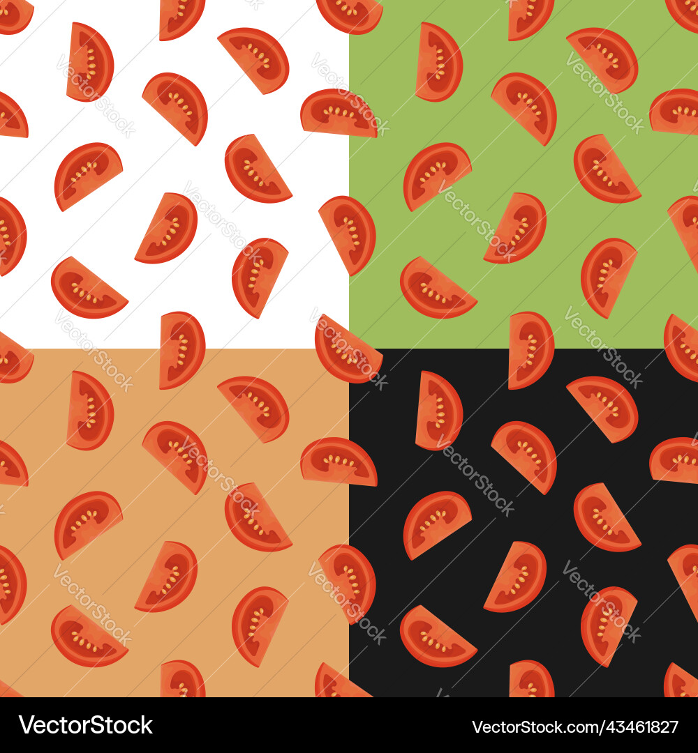 Set of seamless patterns with sliced tomato Set of seamless patterns with sliced tomato vector image