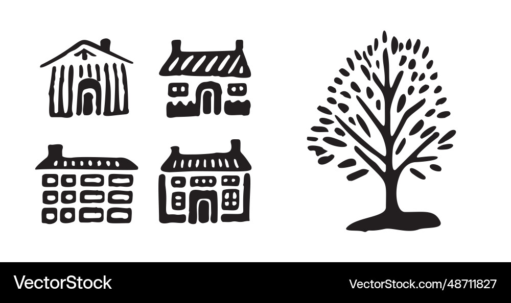 Whimsical forest tree with building design Whimsical forest tree with building design vector image