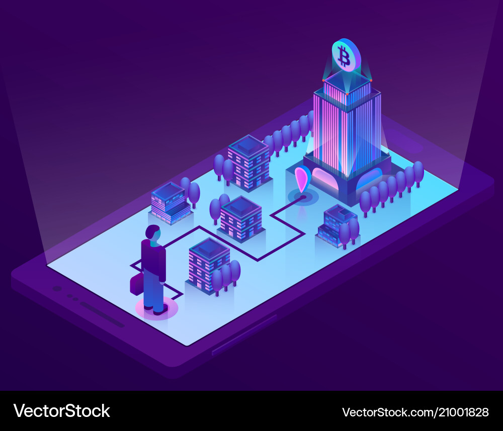 3D Isometric Bitcoin Mining Concept vector image