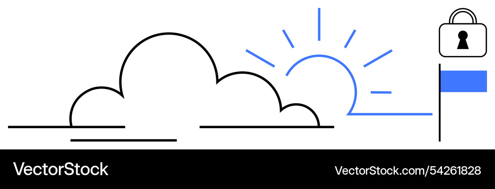 Cloud and sun with secure lock flag - data Vector Image