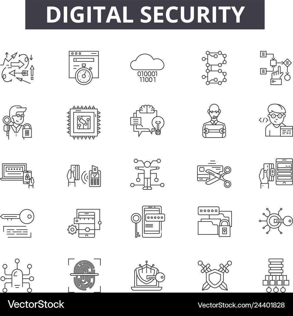 Digital security line icons for web and mobile Vector Image