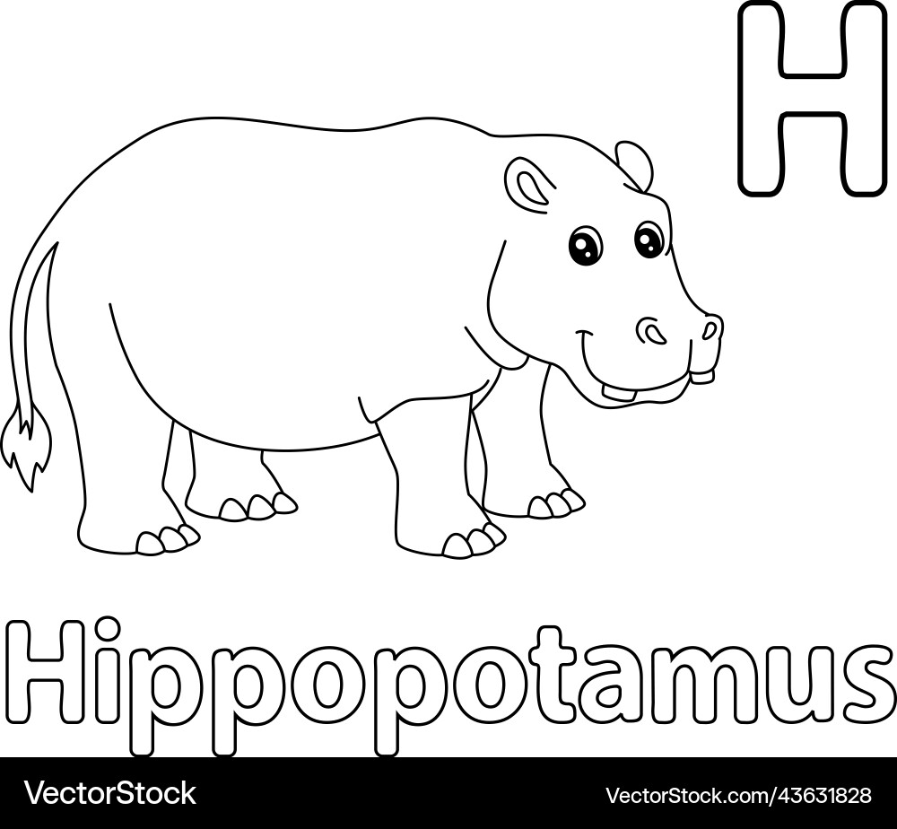 Hippo alphabet abc coloring page h Vector Image