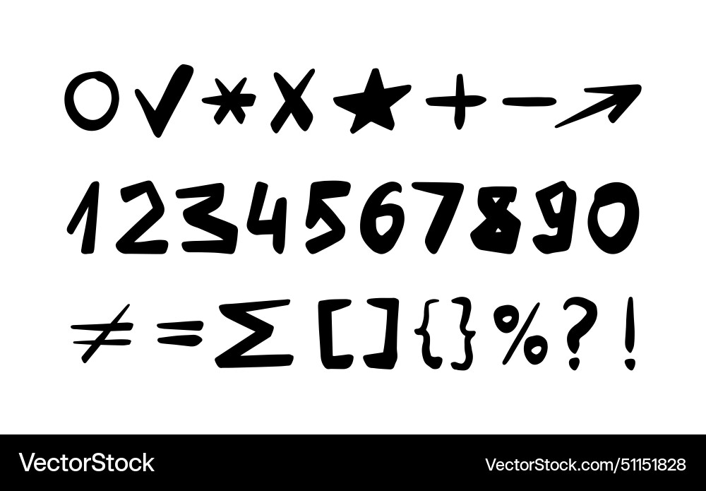 Numbers symbols punctuation marks set hand Numbers symbols punctuation marks set hand Vector Image