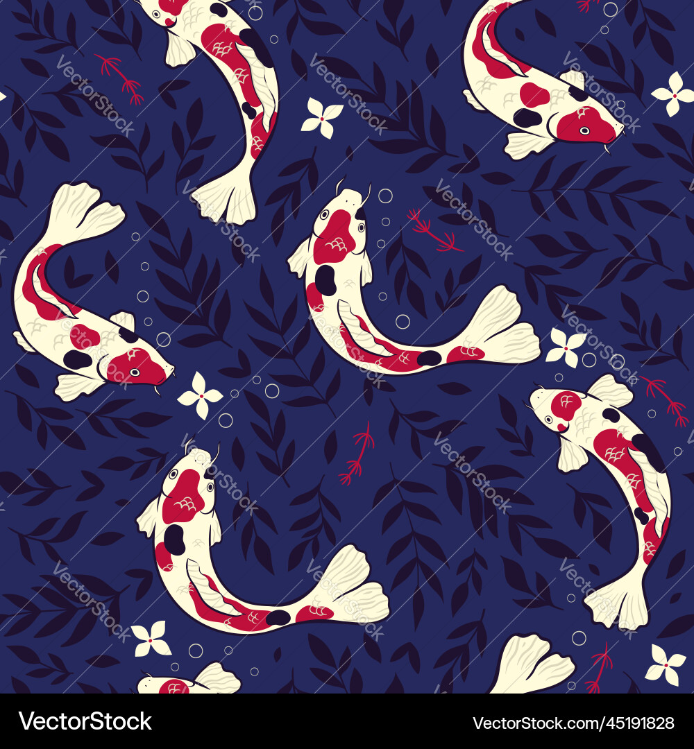 Seamless pattern with koi and algae Seamless pattern with koi and algae vector image