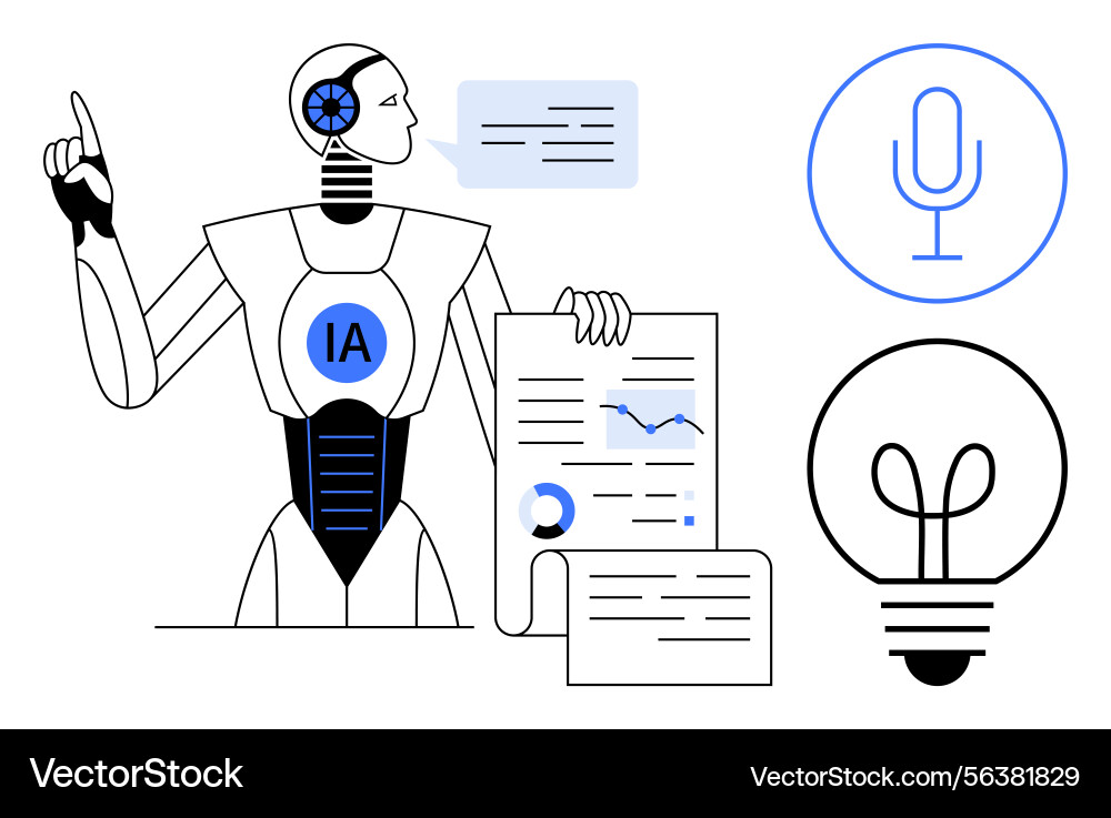 Ai robot discussing data insights with speech Ai robot discussing data insights with speech Vector Image