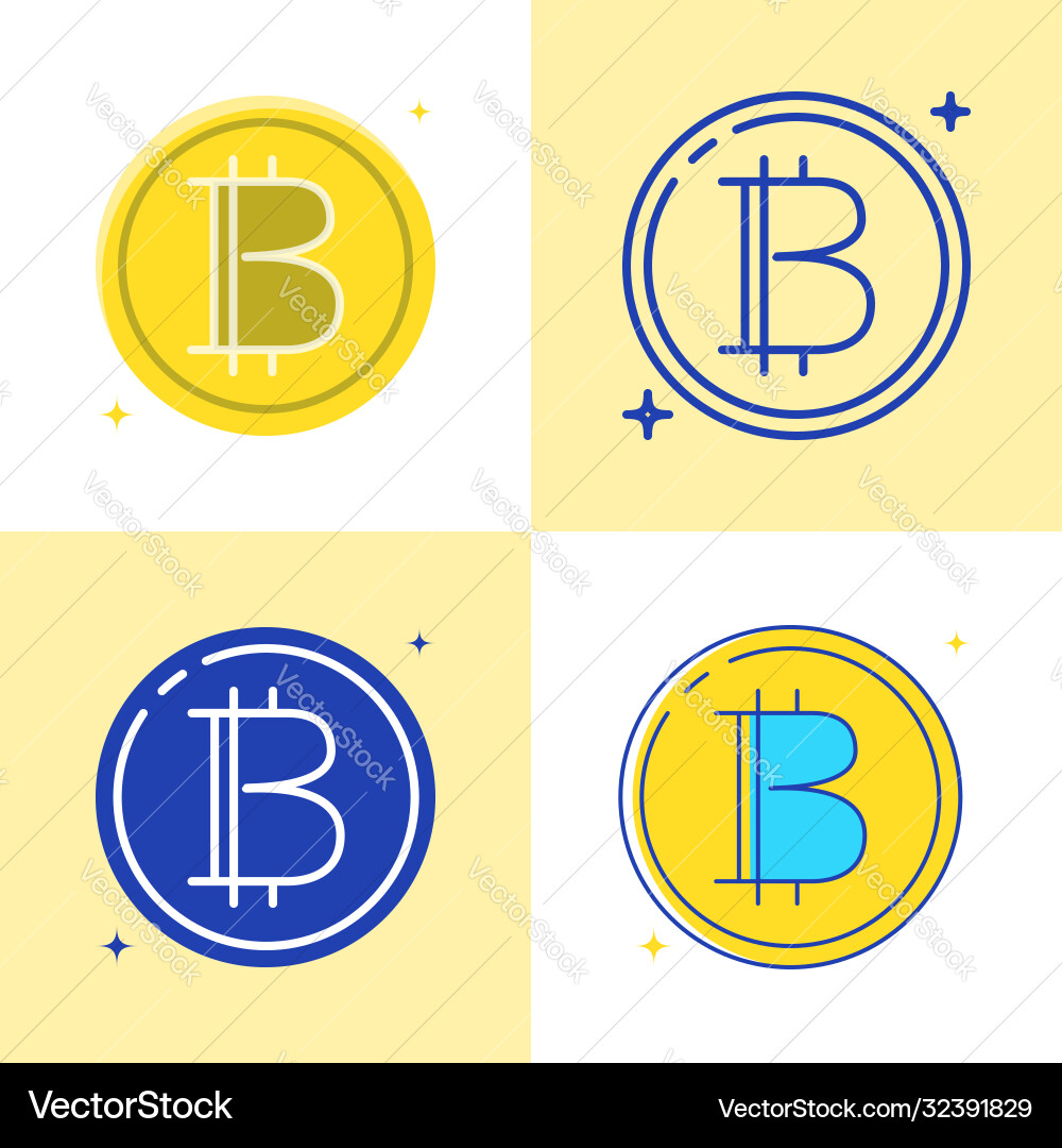 Bitcoin symbol icon set in flat and line style Bitcoin symbol icon set in flat and line style vector image