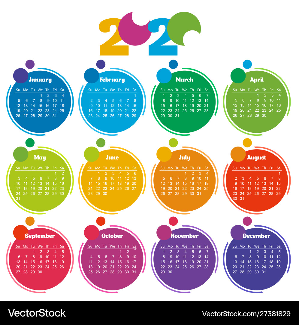 Bright modern calendar template for 2020 years Bright modern calendar template for 2020 years vector image
