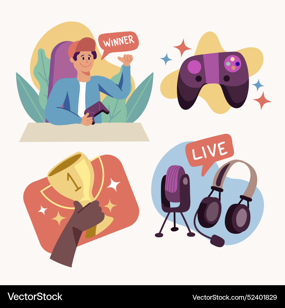 Flat game streamer elements collection vector image