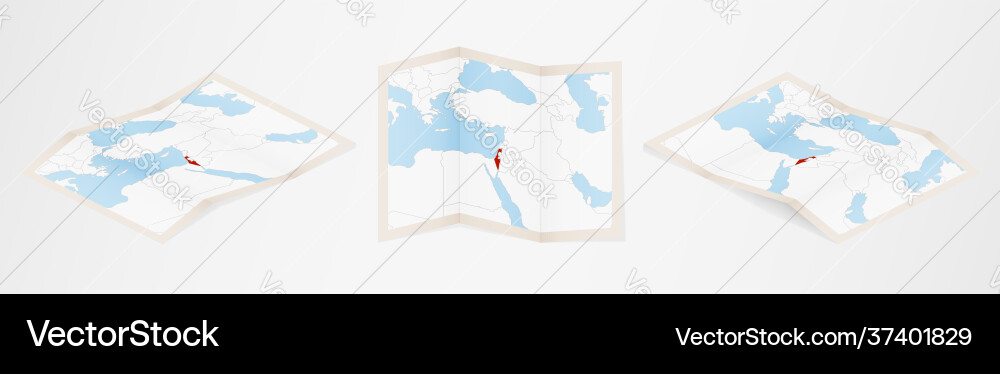 Folded map israel in three different versions vector image