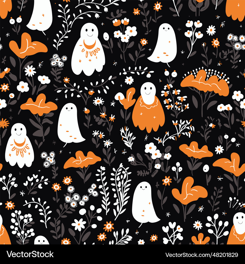 Ghostly pattern black background with ghosts Ghostly pattern black background with ghosts vector image