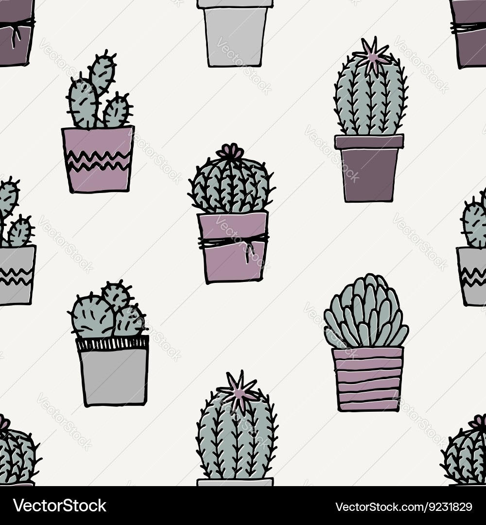 Hand drawn cactus pattern Royalty Free Vector Image