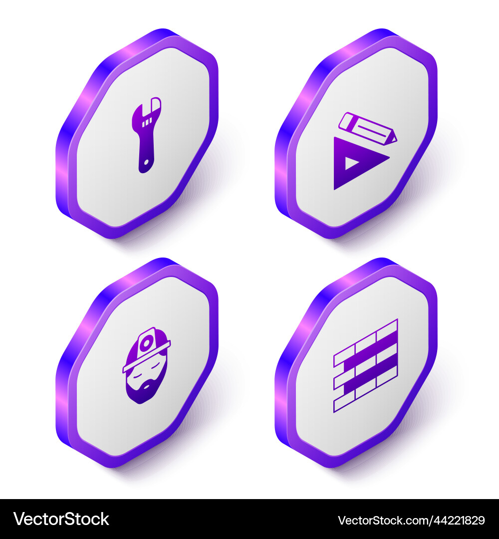 Set isometric adjustable wrench triangular ruler Vector Image