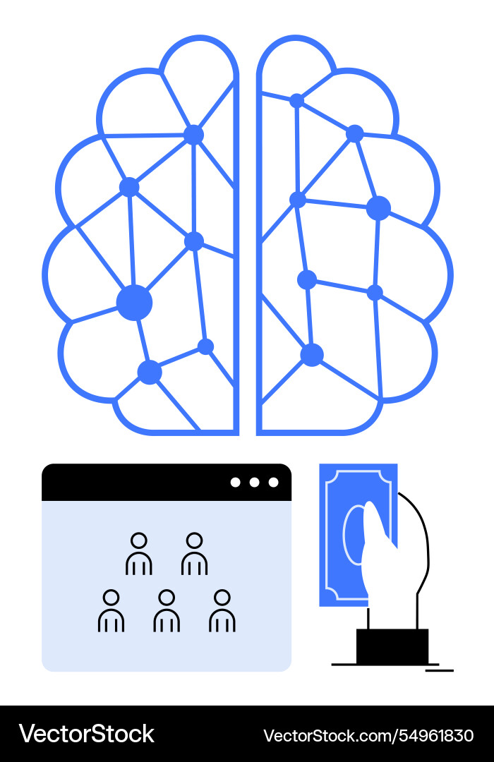 Brain with neural network user interface Brain with neural network user interface vector image