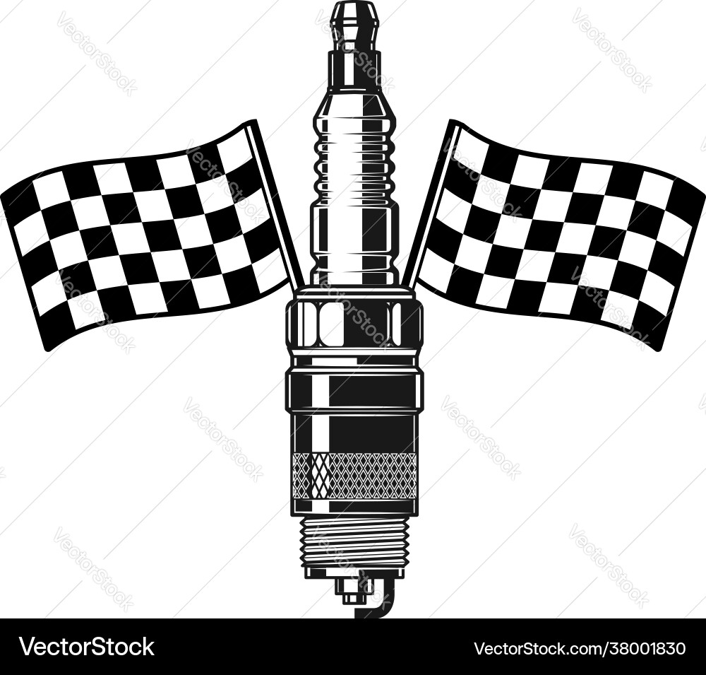 Car spark plug with racing flags design element Car spark plug with racing flags design element vector image