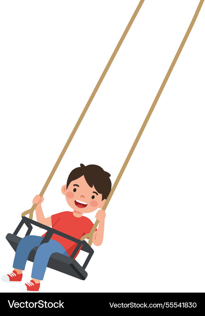 Child joyfully swinging in a playground setting Child joyfully swinging in a playground setting Vector Image