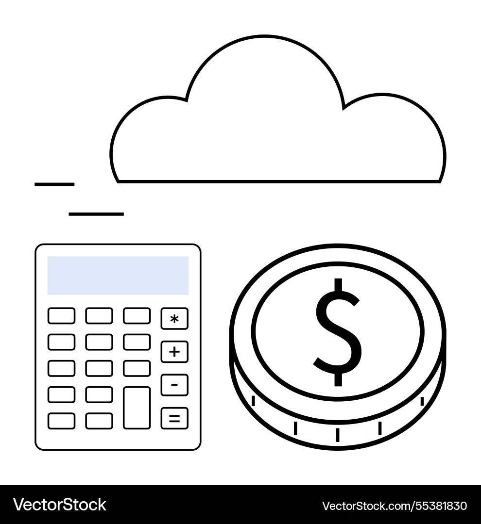 Cloud computing with calculator and dollar coin Vector Image
