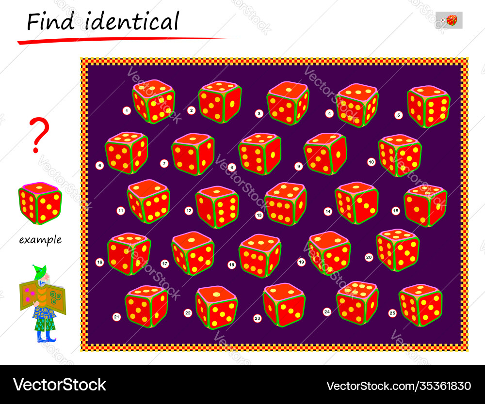 Dice Matching Puzzle - Find the Same Vector Image