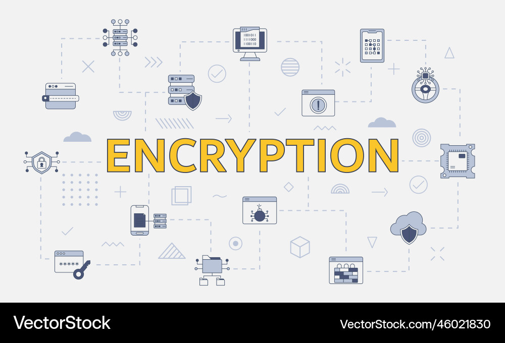 Encryption concept with icon set big word Encryption concept with icon set big word vector image