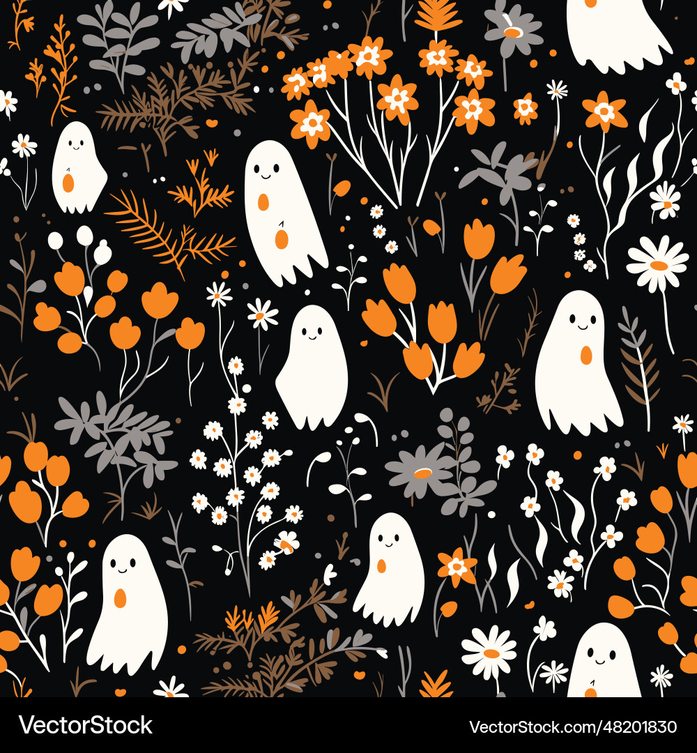 Ghostly pattern black background with ghosts Ghostly pattern black background with ghosts vector image