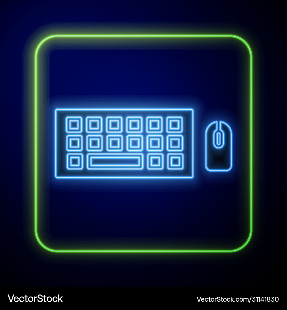 Glowing neon computer keyboard and mouse icon Glowing neon computer keyboard and mouse icon vector image