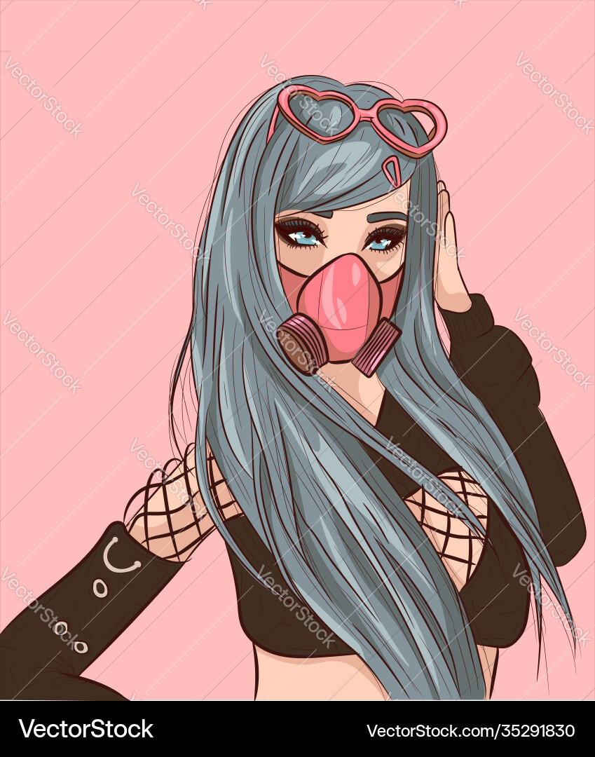 Gothic Girl with Gas Mask & Sunglasses vector image