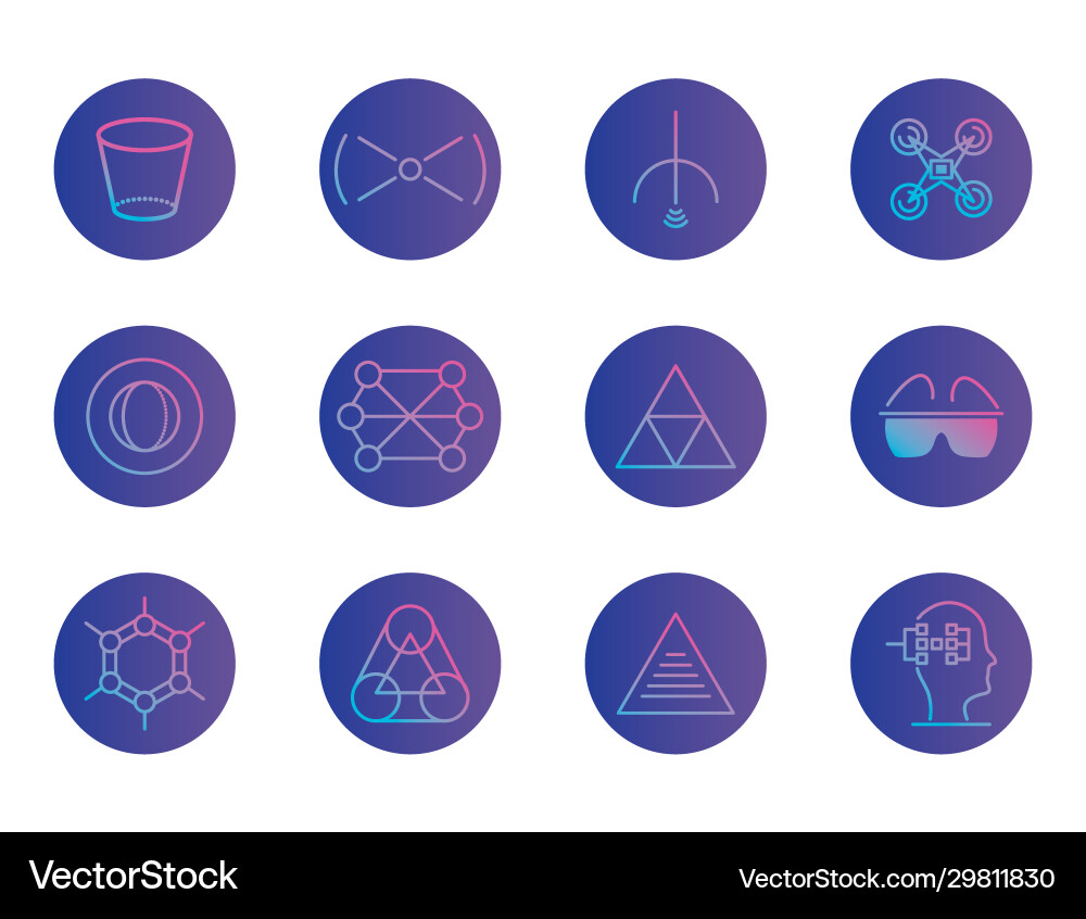 Isolated futuristic gradient style icon set Isolated futuristic gradient style icon set vector image
